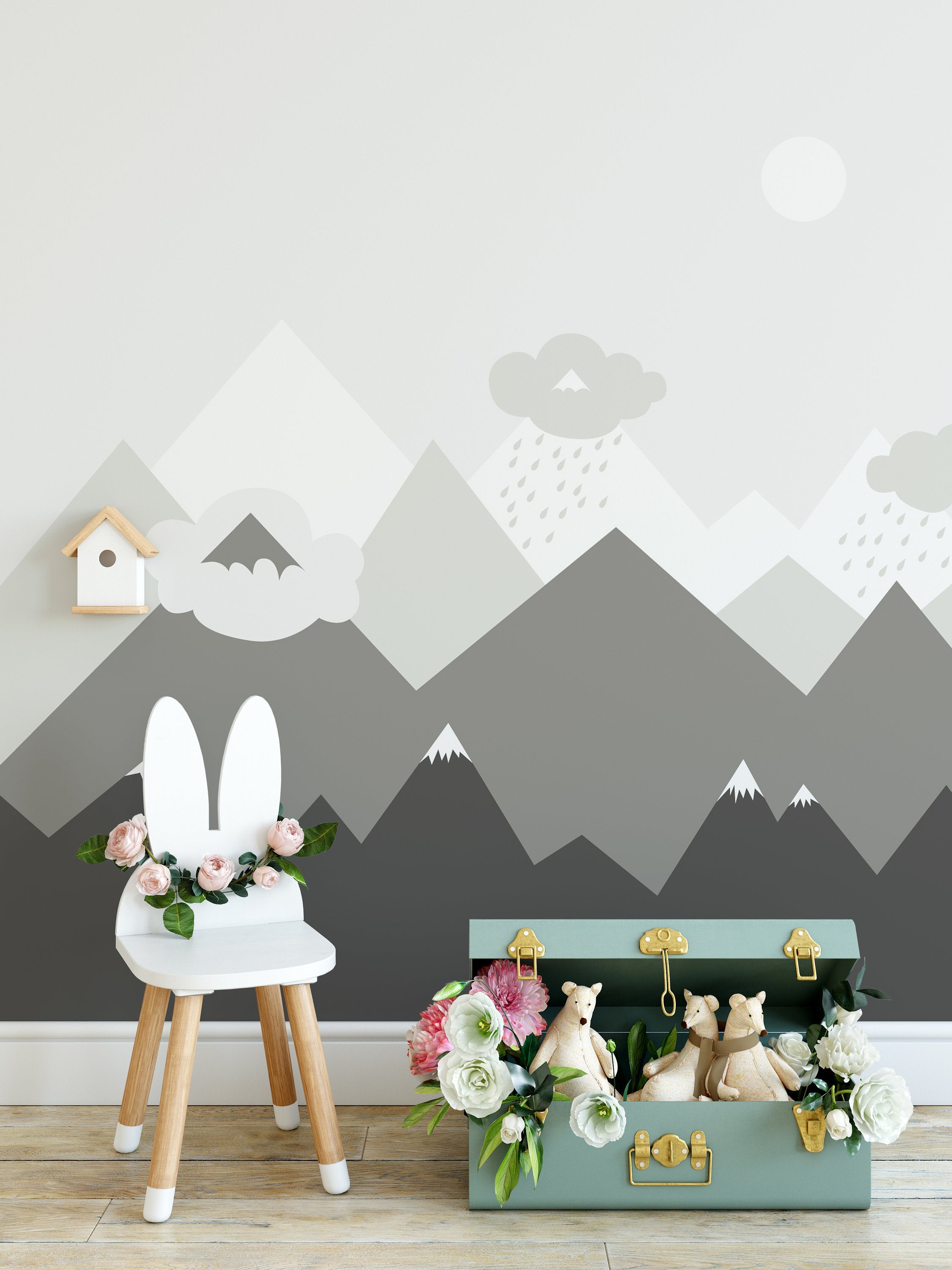 A Row Of Gray Triangle Mountains Decor Wall Art Wallpaper