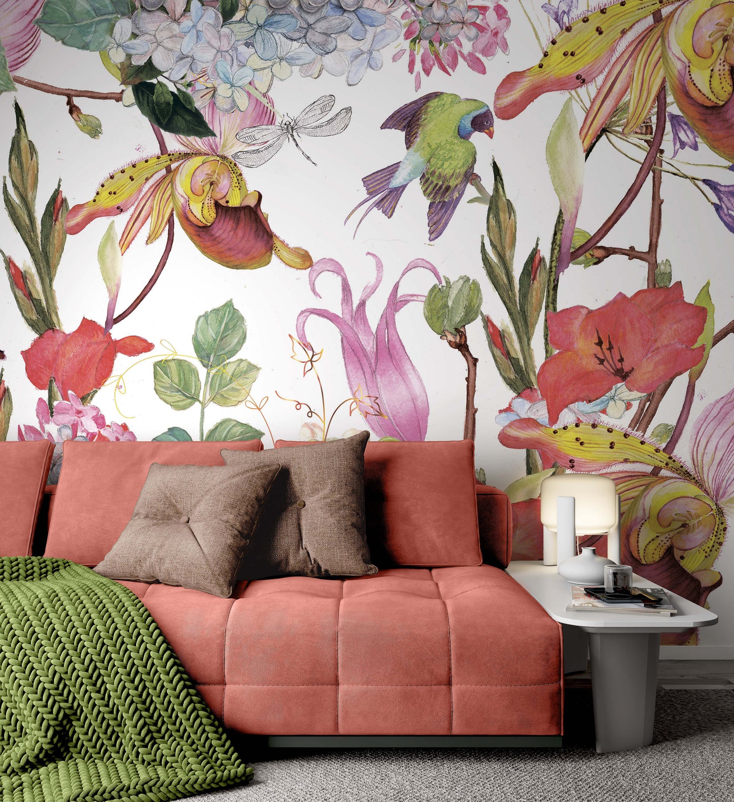 Birds Spring Garden Flowers Background Floral Wallpaper