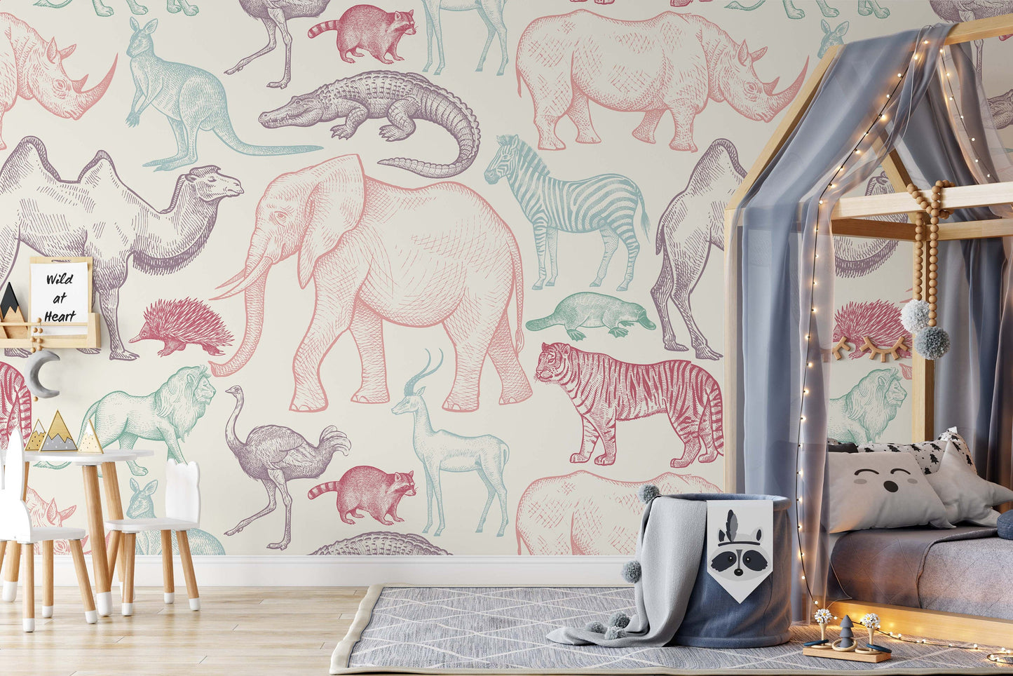 Colorful African Animals Wildlife Background Wallpaper Animal Kids Room Nursey Bedroom Children Mural Home Decor Wall Art Removable