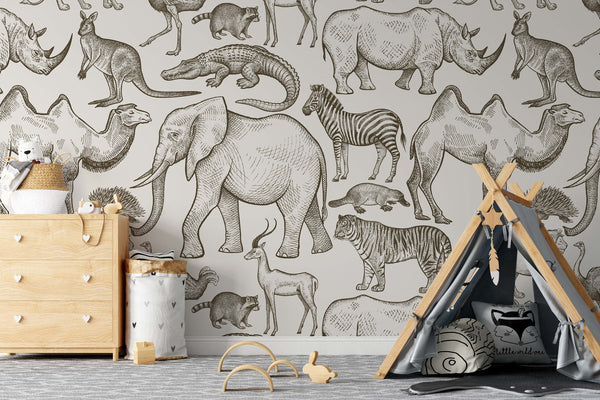 African Animals Wildlife Background Wallpaper Animal Kids Room Nursey Bedroom Children Mural Home Decor Wall Art Removable