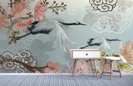 Watercolor Flowers Tree Bird Pretty Animal Wallpaper