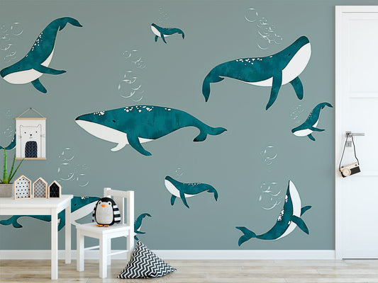 Animals Dolphin Wallpaper Sea and Fishes Wall Mural Removable