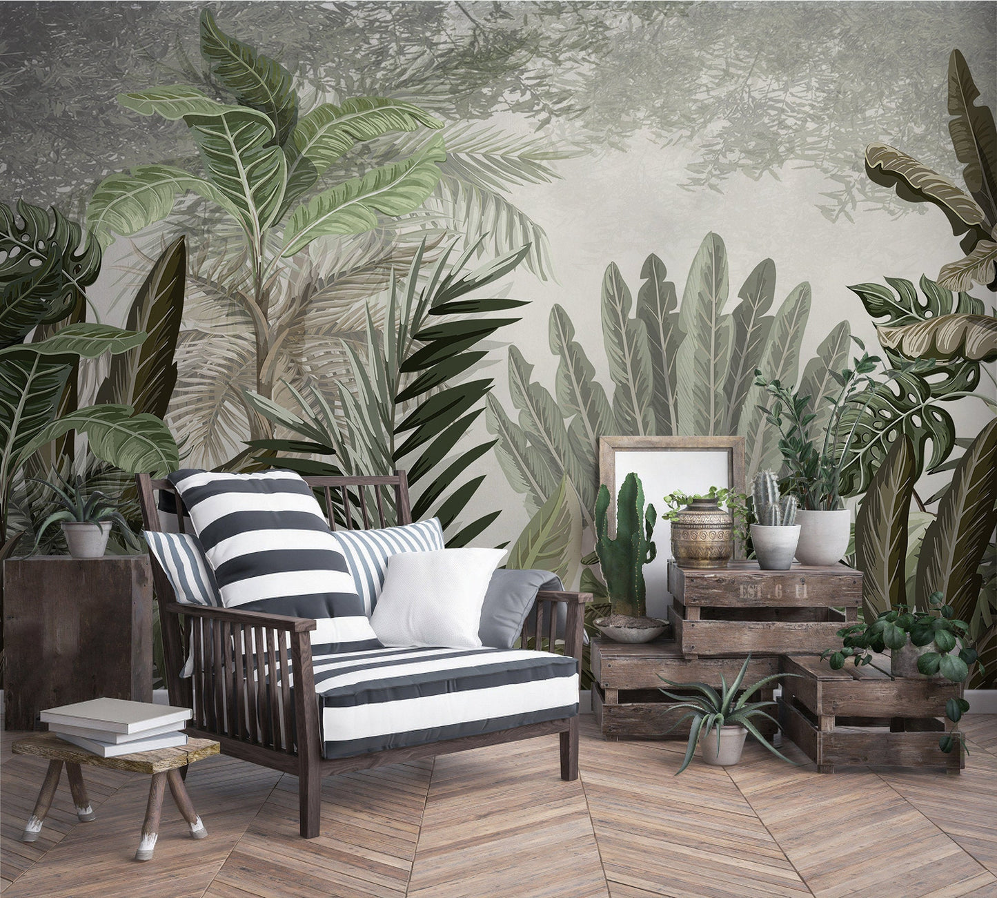 Tropical Forest Tree Leaves Wallpaper Decor Art Modern