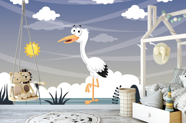 Confused White Duck Clouds And Sun Wallpaper Mural Art