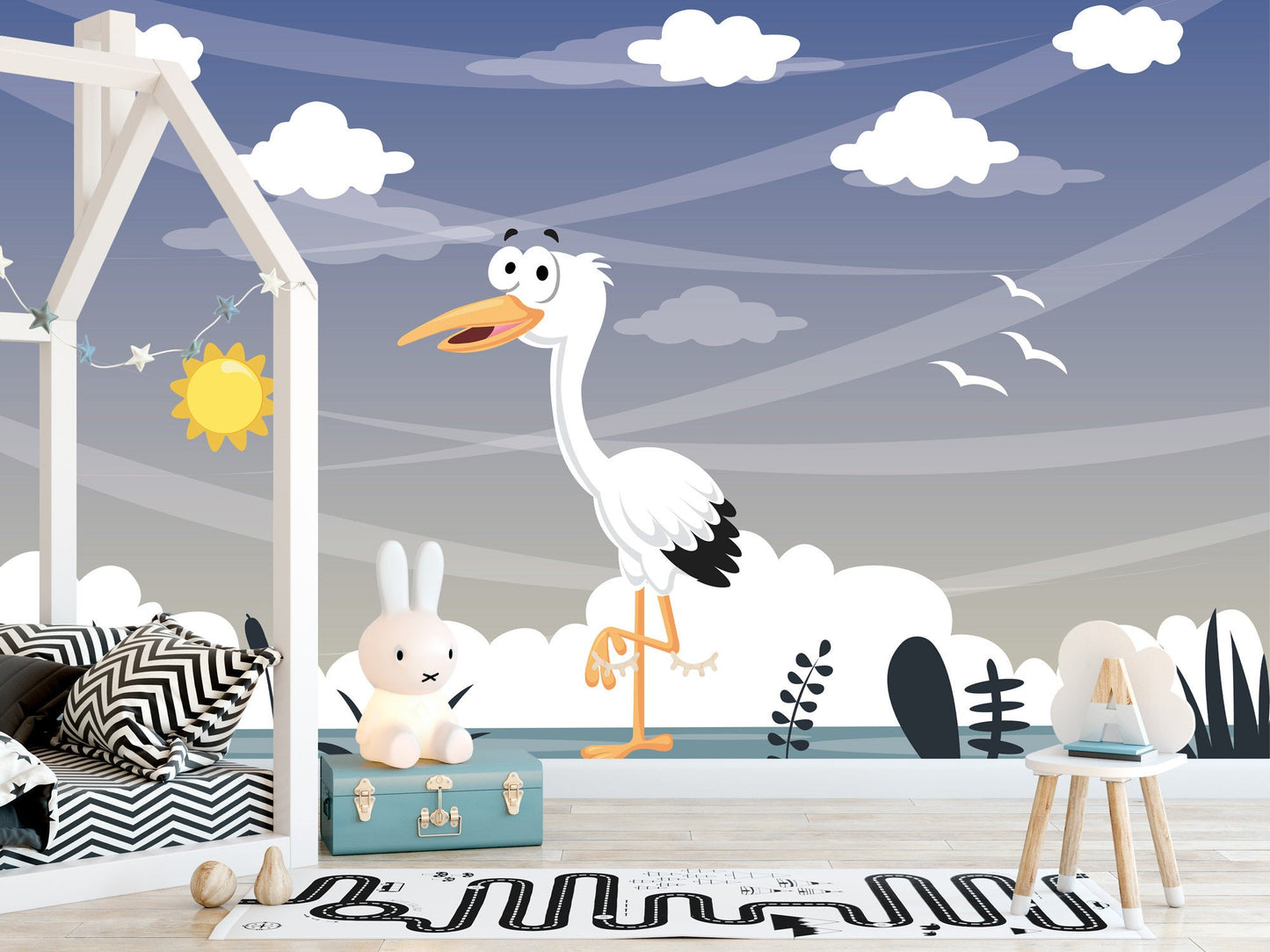 Confused White Duck Clouds And Sun Wallpaper Mural Art