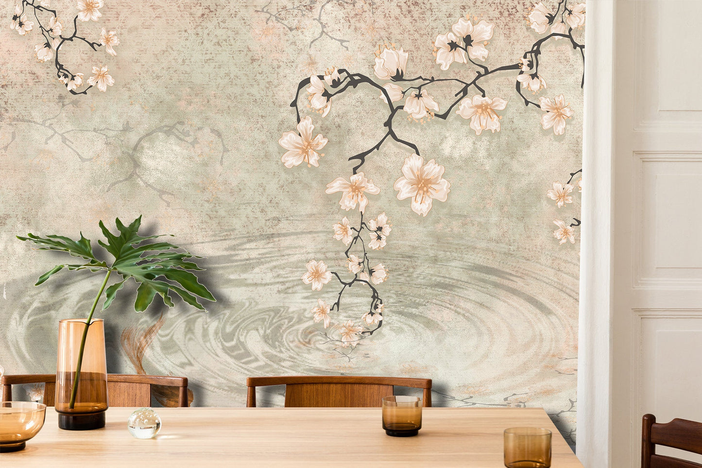 Flowers On Tree Branches And Water Wallpaper Mural Art