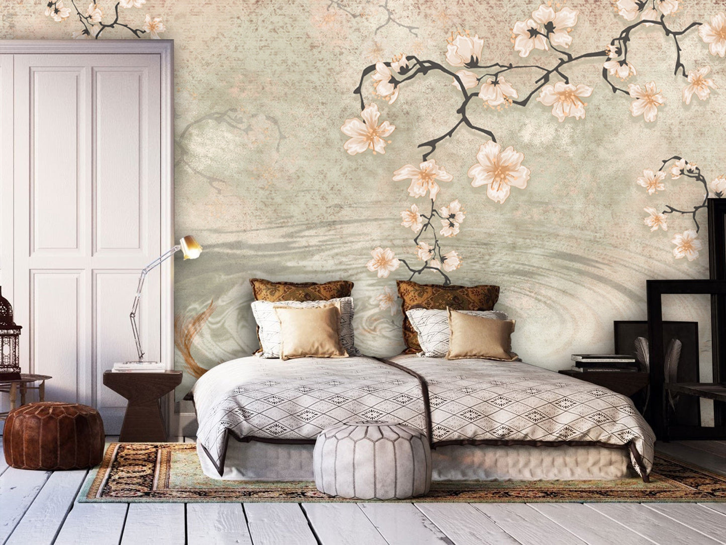 Flowers On Tree Branches And Water Wallpaper Mural Art