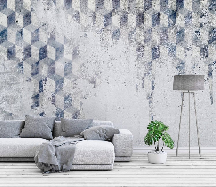 Geometric Square Shapes Abstract Blue Gray Modern Wallpaper