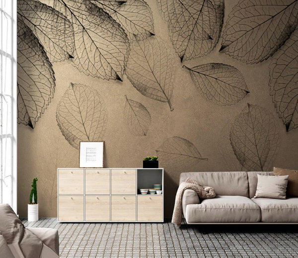 Leaves Brown Background Modern Luxury Wallpaper Wall Art