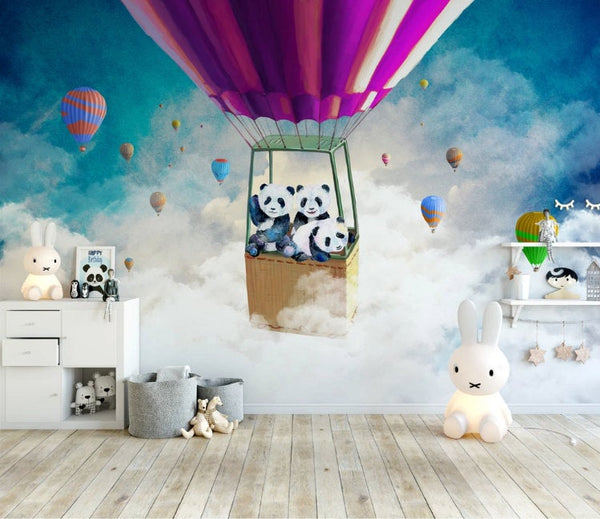 On The Mist Air Balloons Flying Panda Animal Wallpaper Wall Art
