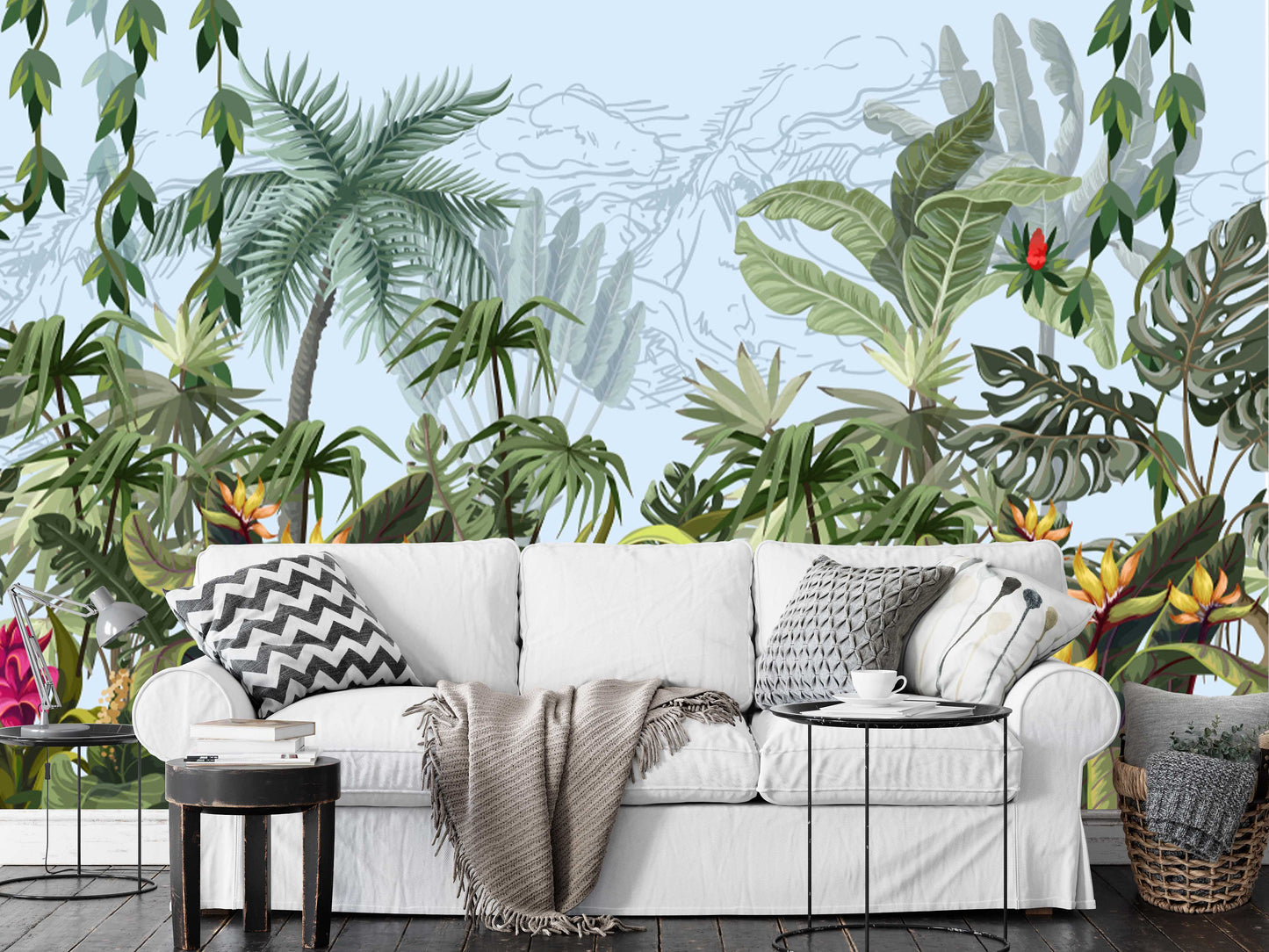 Tropical Jungle Plants and Leaves Floral Wallpaper Wall Art