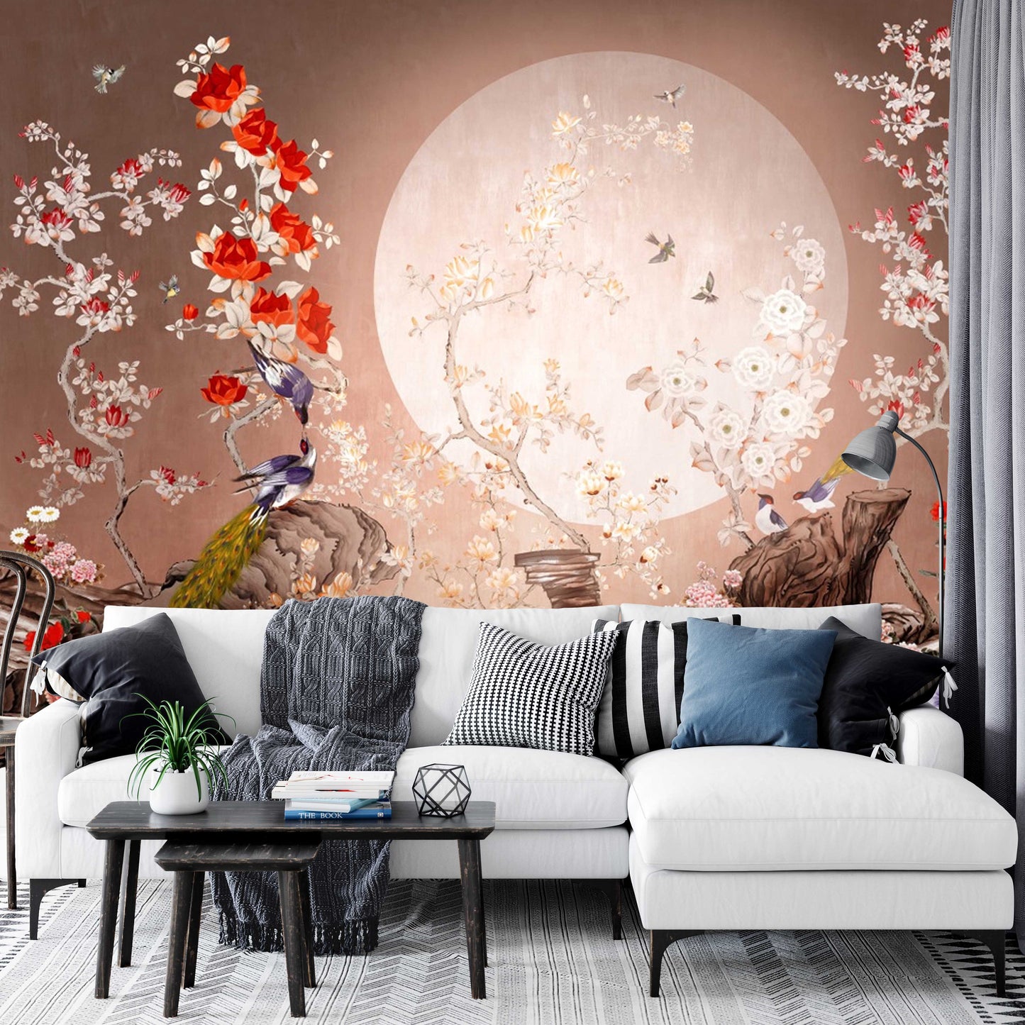 Blood Moon Fullmoon Red White Flowers Birds Animal Wallpaper