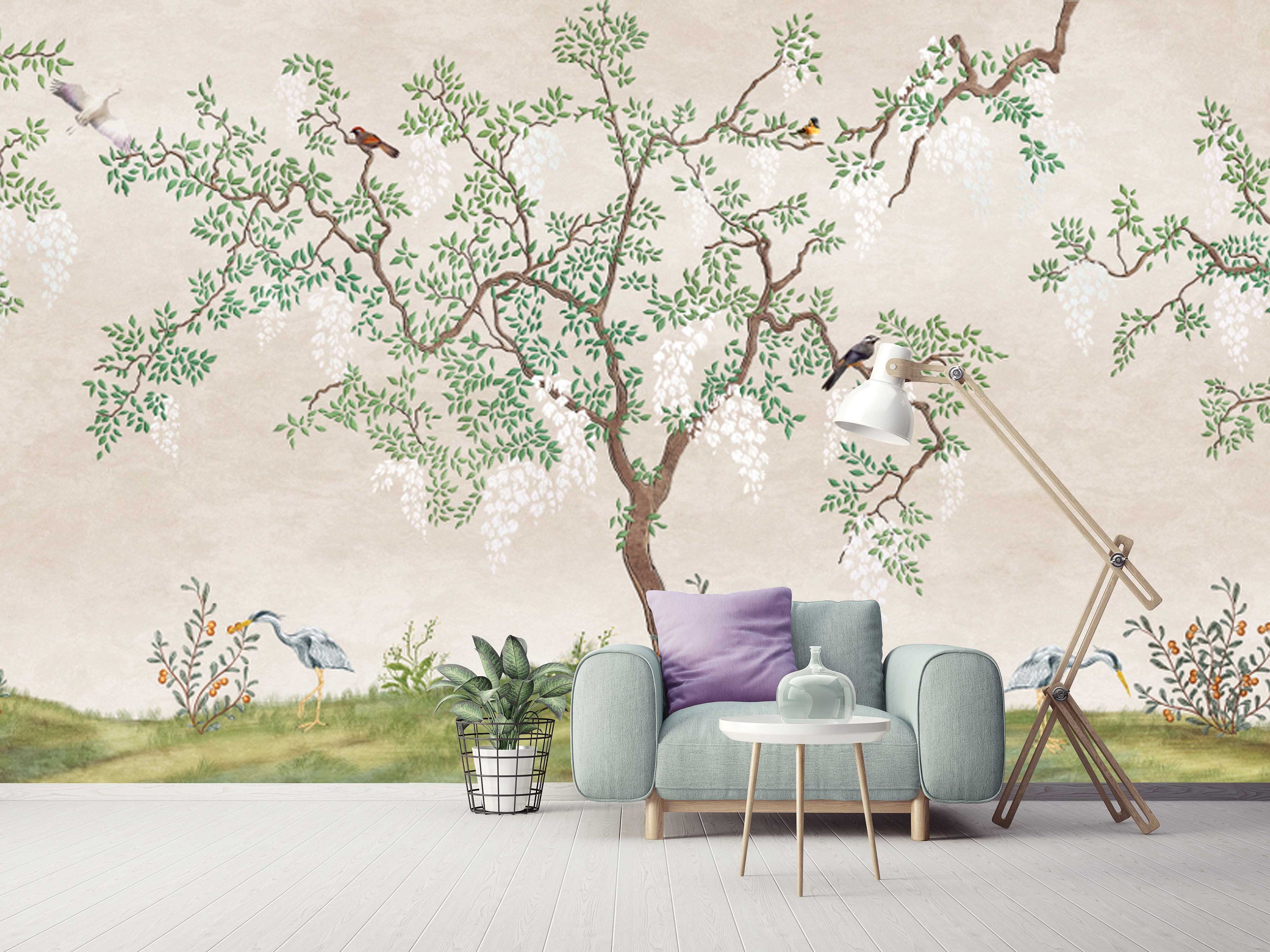 Spring Tree Birds Leaves Floral Wallpaper Wall Decor Mural Art