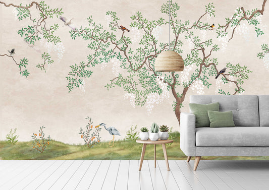 Spring Tree Birds Leaves Floral Wallpaper Wall Decor Mural Art