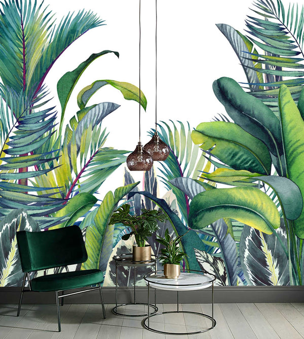 Tropical Palm Trees Banana Leaves Floral Wallpaper Wall Decor