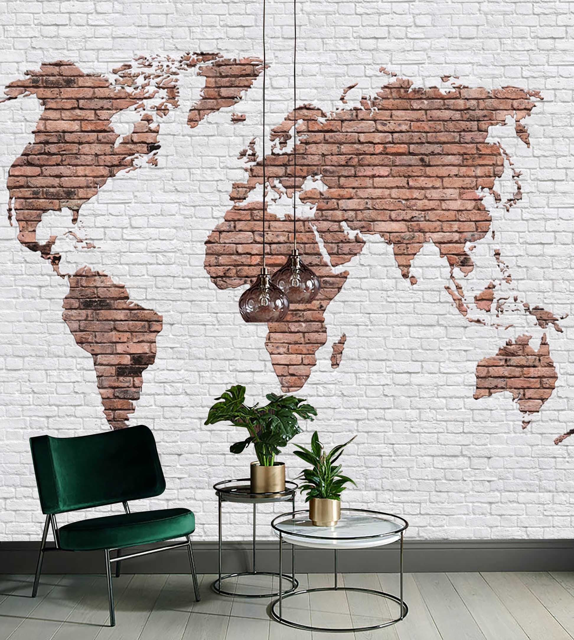 Brick Design Map The World White Brown Wallpaper Wall Art