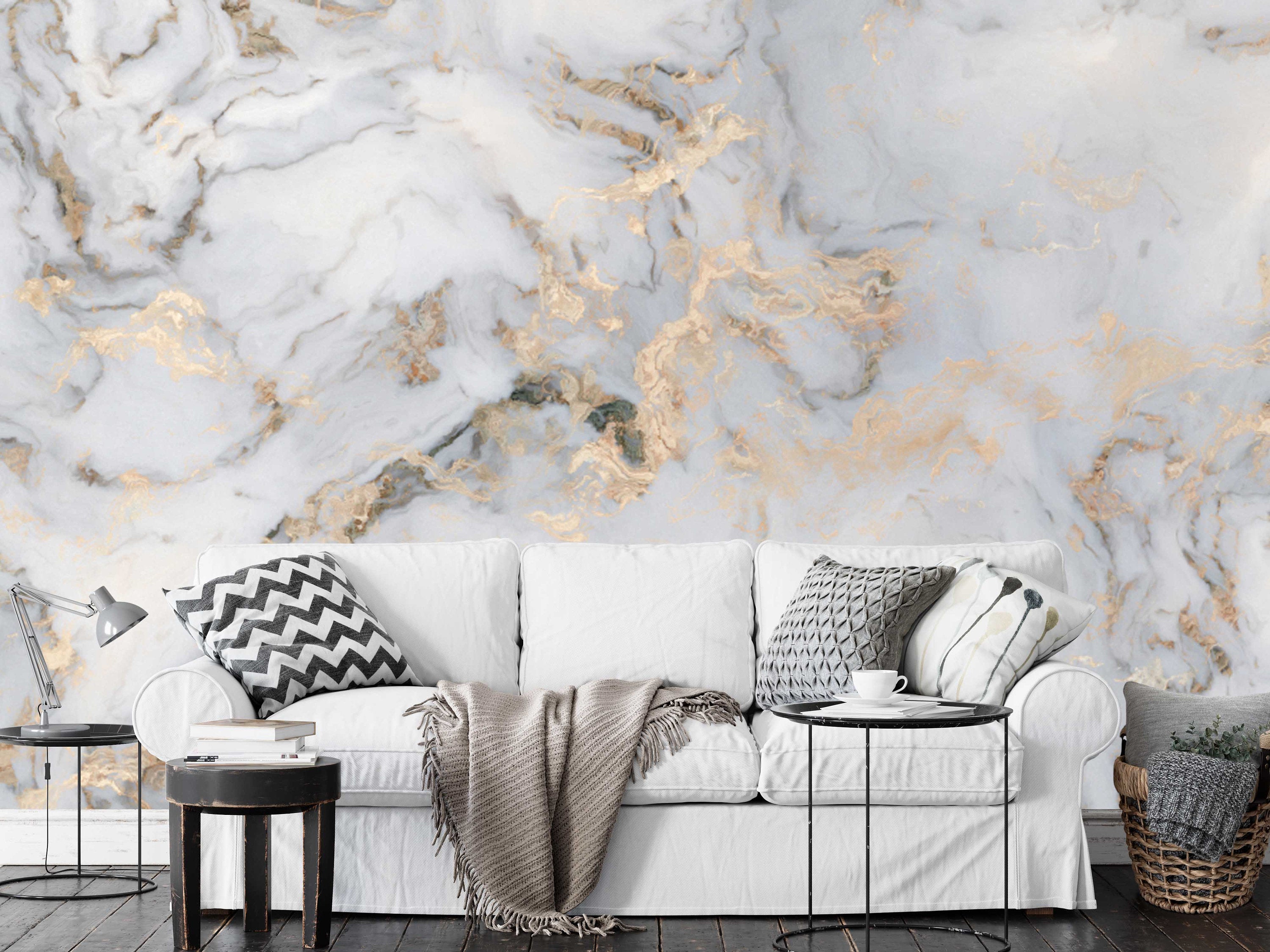 White Marble Pattern Gold Abstract Wallpaper Wall Decor