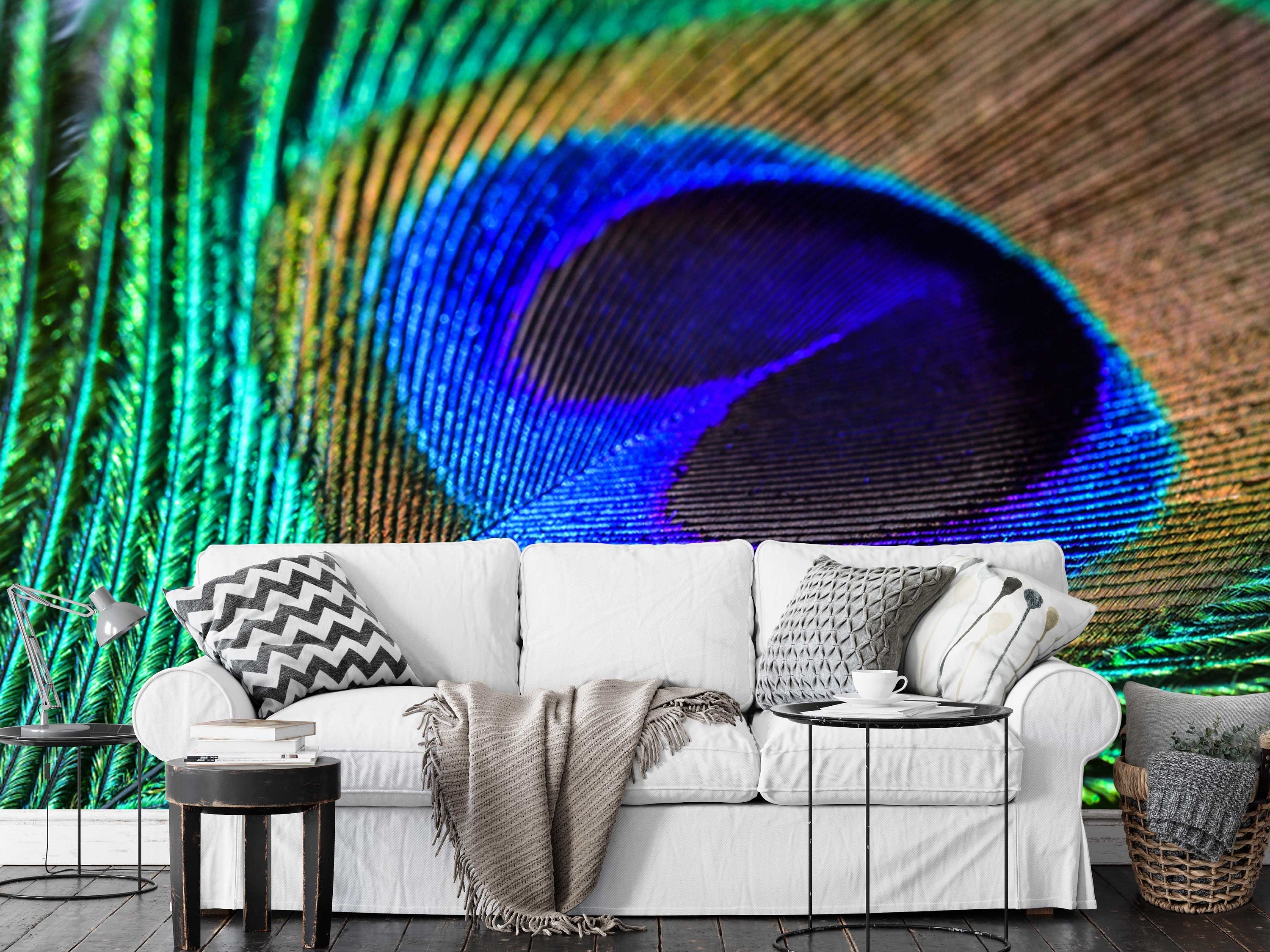 Colorful Peacock Feather Abstract Modern Art Wallpaper