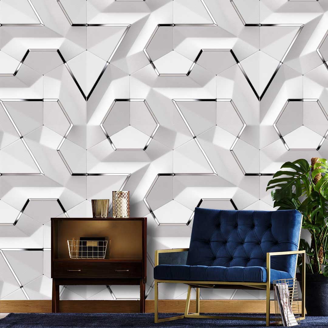 White Panel Silver Decor Geometric Background Wallpaper