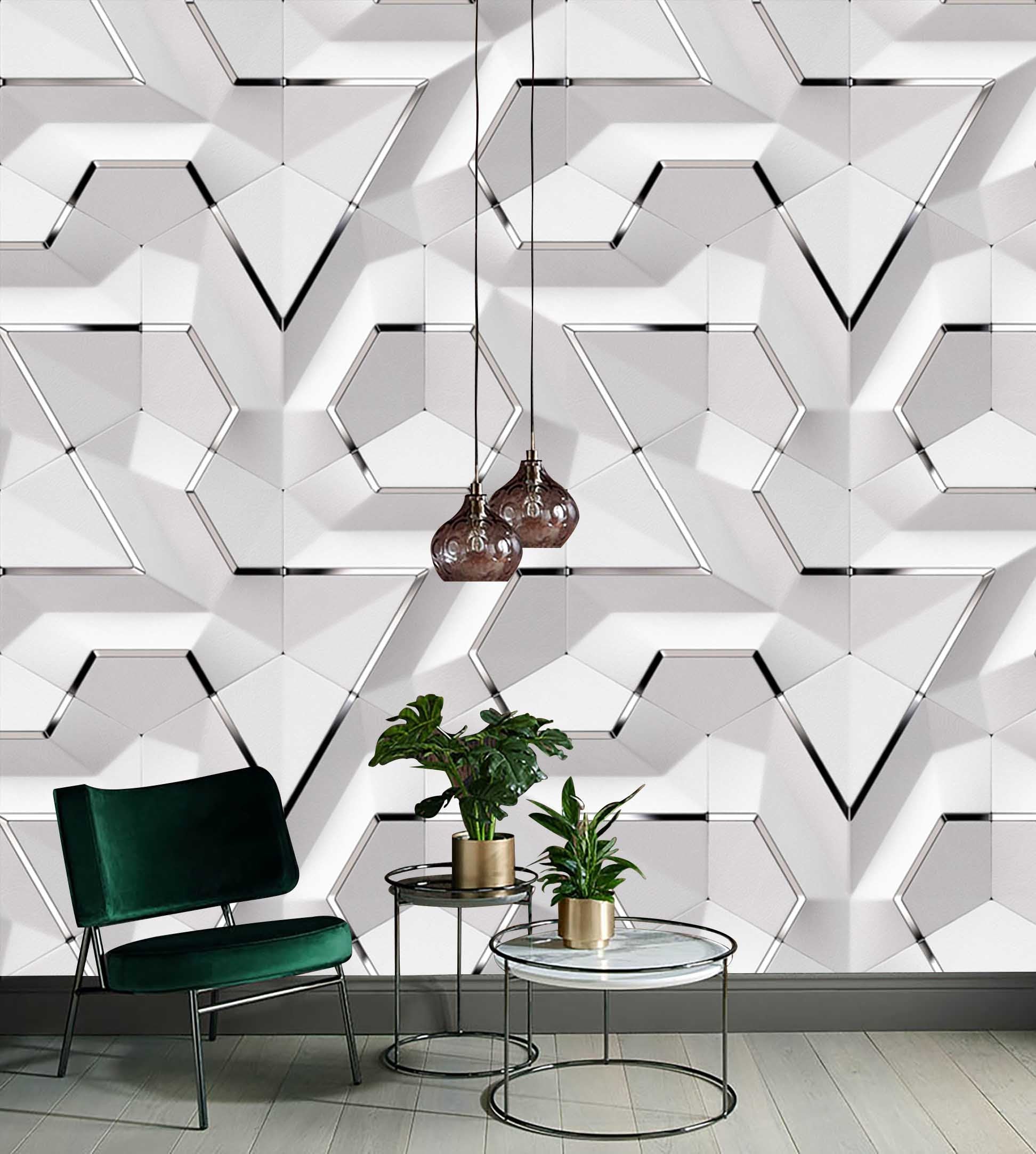 White Panel Silver Decor Geometric Background Wallpaper