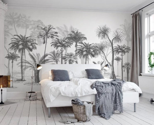 Sketch Tropical Trees Leaves Flowers Floral Wallpaper Restaurant Living Room Cafe Office Bedroom Mural Home Wall Art Removable