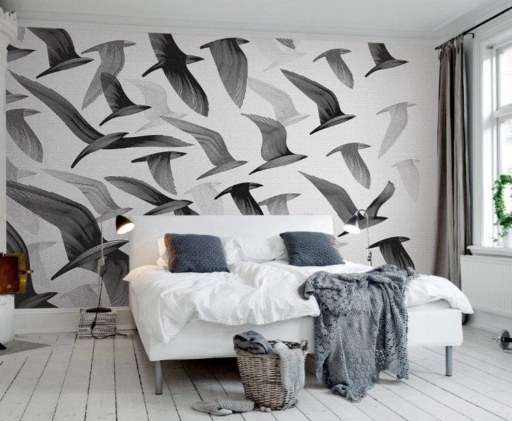 Birds Black and White Animal Wallpaper Animals Restaurant Living Room Cafe Office Bedroom Mural Home Wall Art
