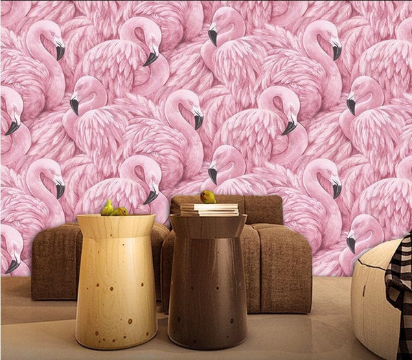 Pink Flamingos Animal Wallpaper Animals Restaurant Living Room Cafe Office Bedroom Mural Home Wall Art Removable