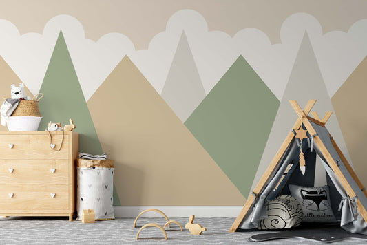 Geometric Triagle Mountains Kids Room Wallpaper Children Mural Home Decor Wall Art