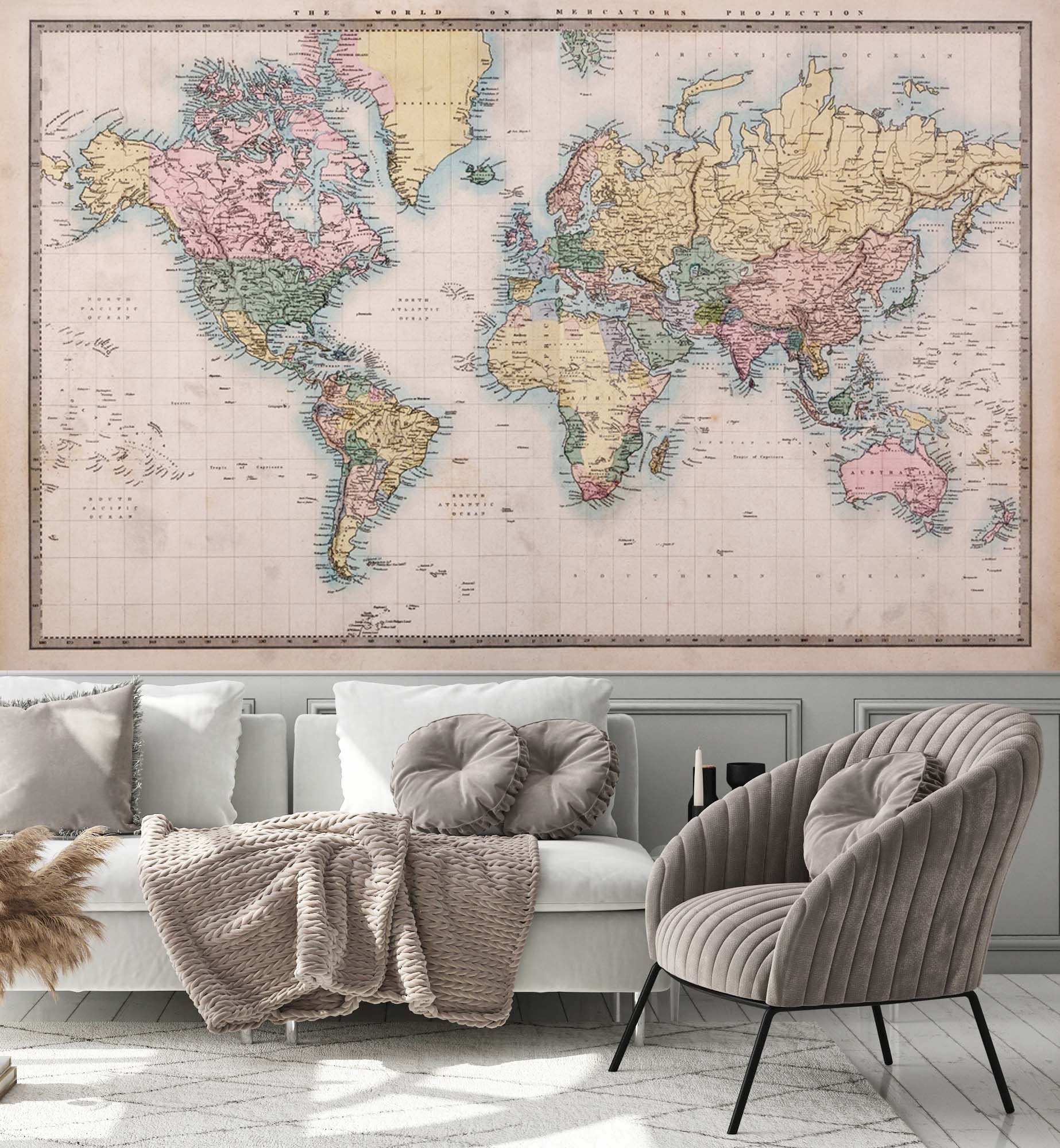 Colorful Old World Map Wallpaper Restaurant Cafe Office Bedroom Living Room Mural Home Decor Wall Art