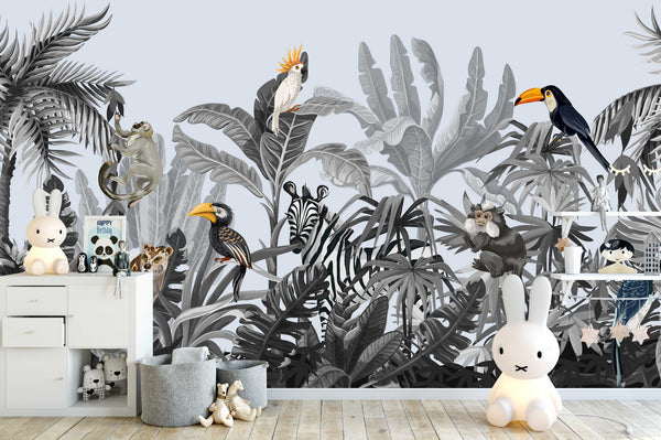 Lovely Animals On Leaves Wallpaper Mural Home Decor Wall Art