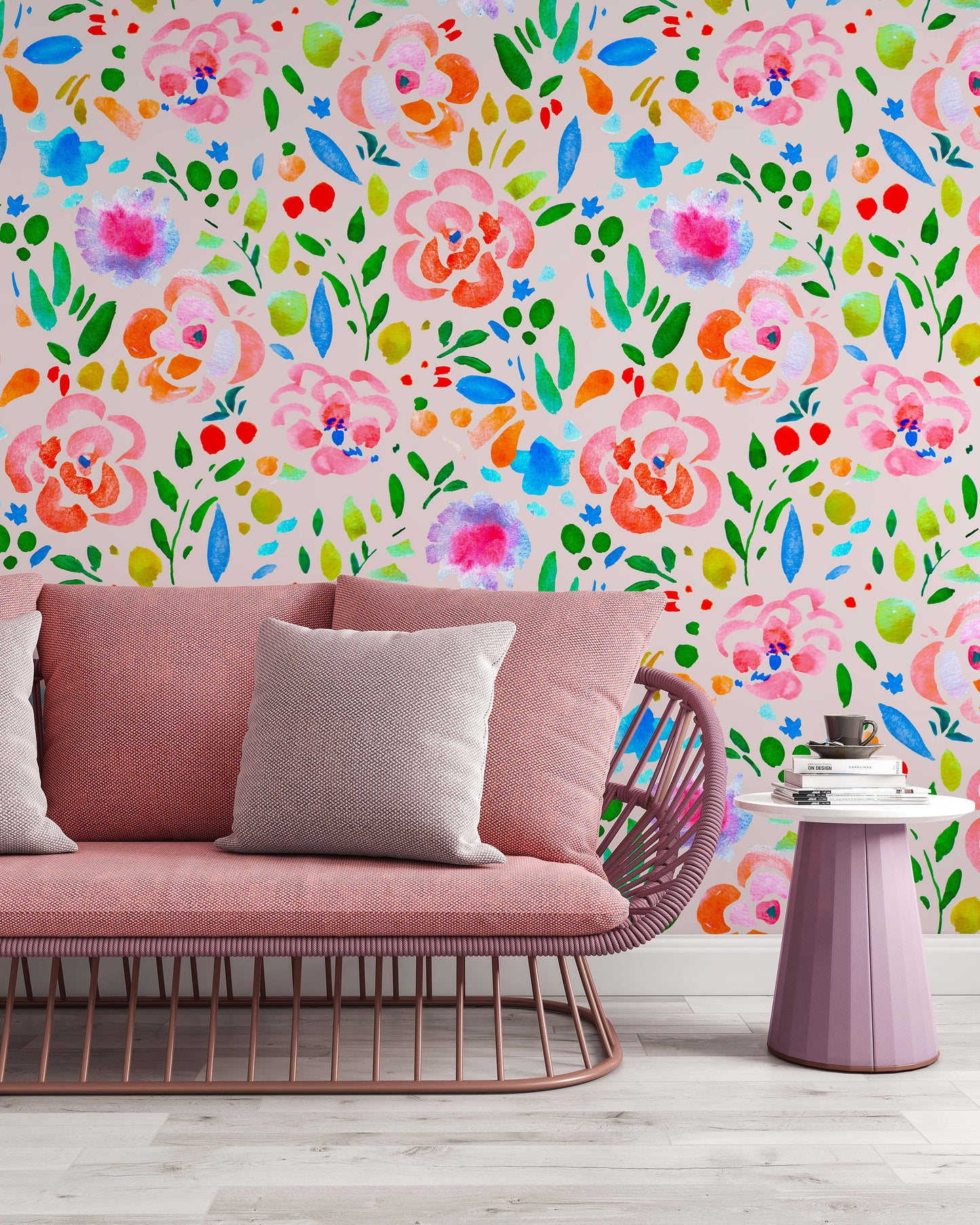 Flowers Watercolor Colorful Illustration Pattern Floral Wallpaper Office Living Room Bedroom Bathroom Kids Room Nursery Wallcovering