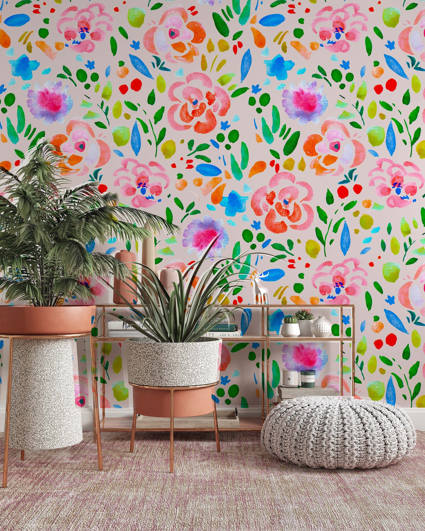 Flowers Watercolor Colorful Illustration Pattern Floral Wallpaper Office Living Room Bedroom Bathroom Kids Room Nursery Wallcovering