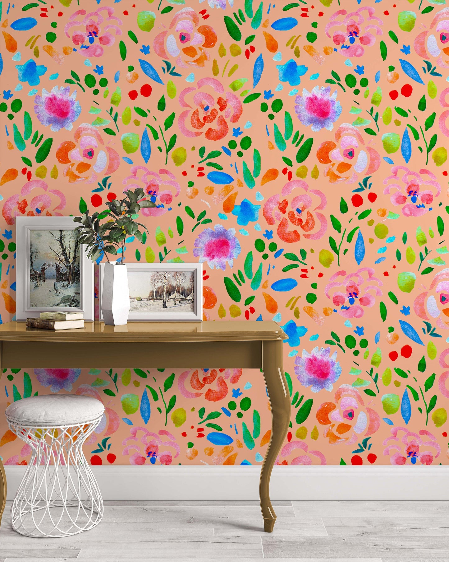 Flowers Watercolor Colorful Illustration Pattern Floral Wallpaper Office Living Room Bedroom Kids Room Nursery Bathroom Wallcovering