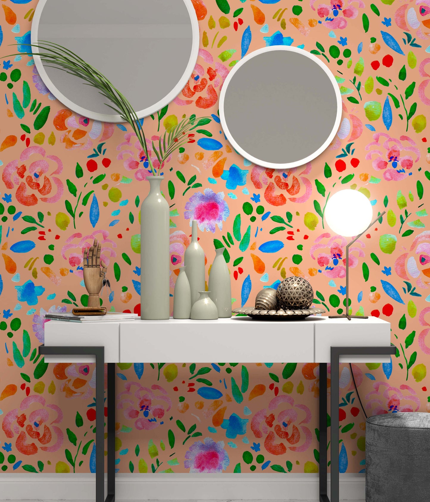 Flowers Watercolor Colorful Illustration Pattern Floral Wallpaper Office Living Room Bedroom Kids Room Nursery Bathroom Wallcovering