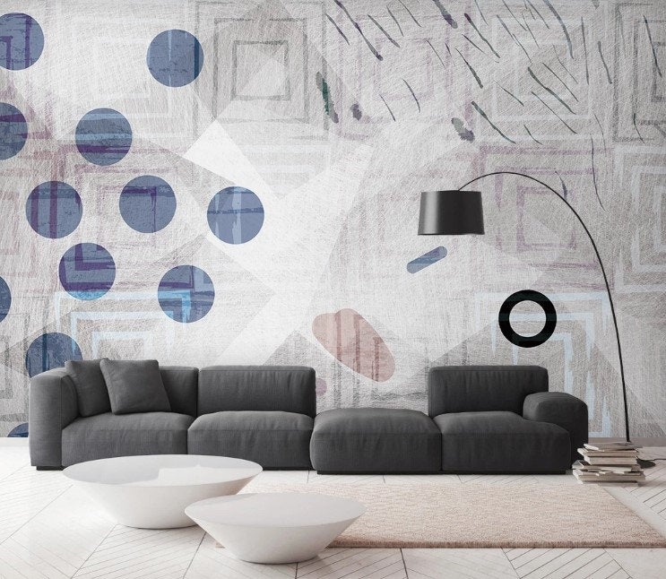 Blue Circle Colorful Square Abstract Geometric Wallpaper