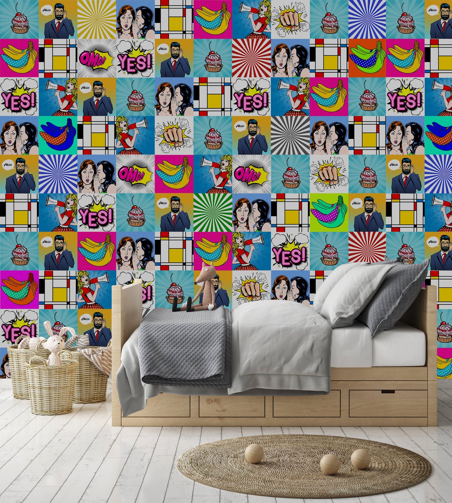 Popart Humans Fruits Symbols Articles Mutlicolor Wallpaper