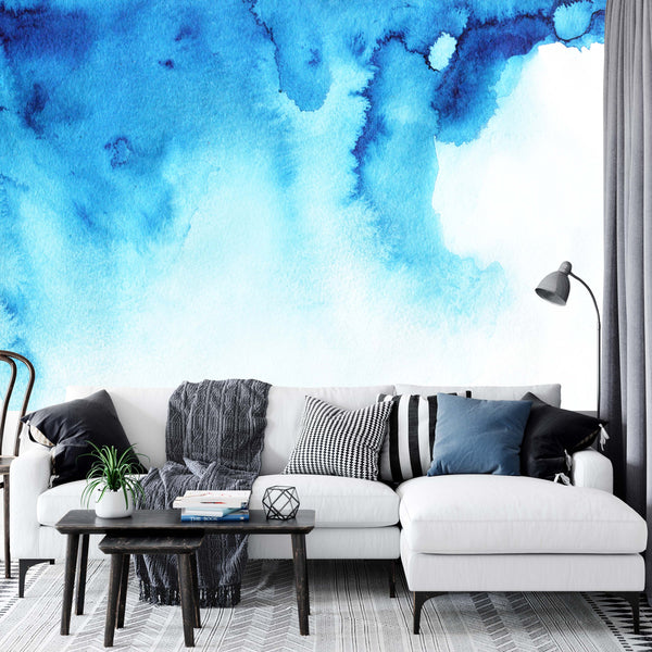 Blue White Watercolor Art Design Abstract Wallpaper Decor Wall