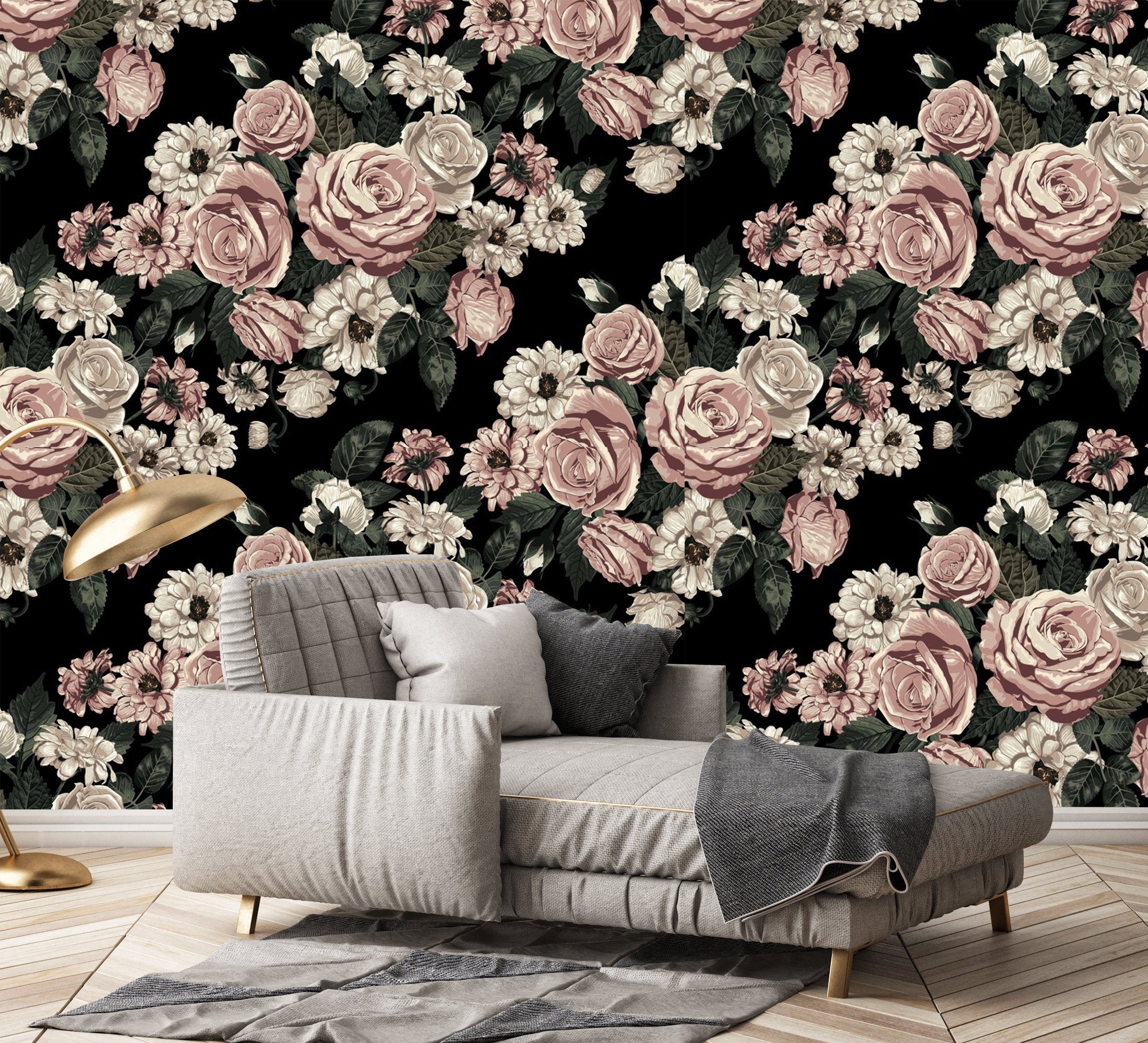 Blush Toned Rustic Roses  Flowers Floral Wallpaper