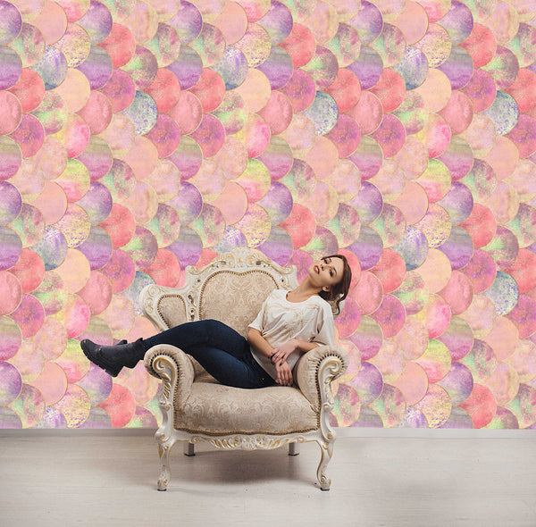 Pinkish Multicolor Half Circle Geometric Shapes Wallpaper