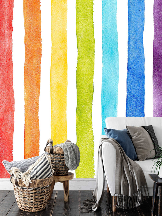 Watercolor Multicolor Bright Rainbow Vertical Wallpaper