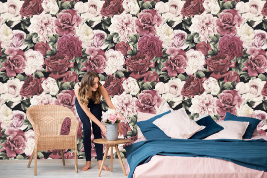 Colorful Roses Flowers Floral Wallpaper Wall Decor Mural Art