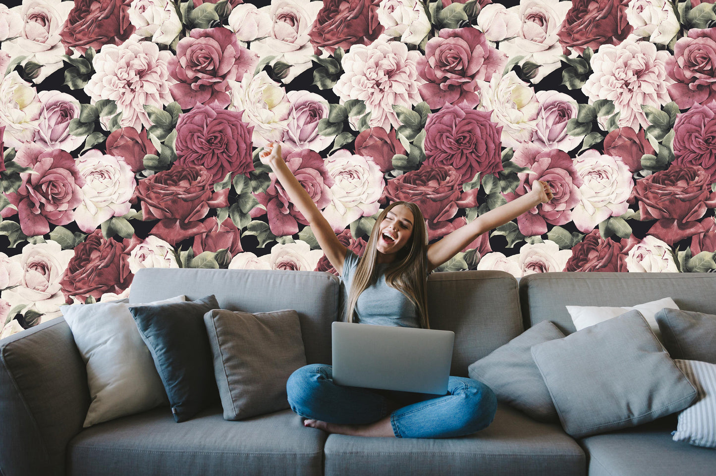 Colorful Roses Flowers Floral Wallpaper Wall Decor Mural Art