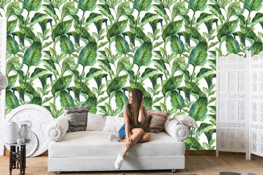 Tropical Leaves Floral Exotic Wallpaper Wall Decor Mural Art