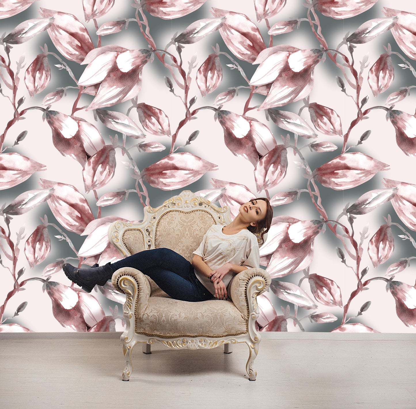 Pink Magnolia Flowers Floral Wallpaper Wall Decor Mural Art