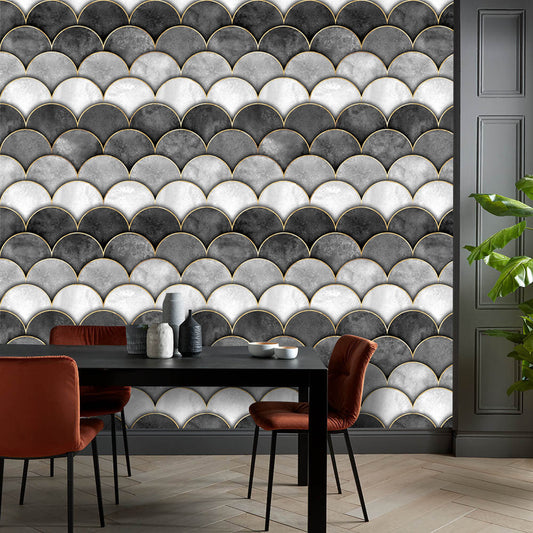 Black Gray Gold Half Circle Abstract Geometric Shapes Wallpaper