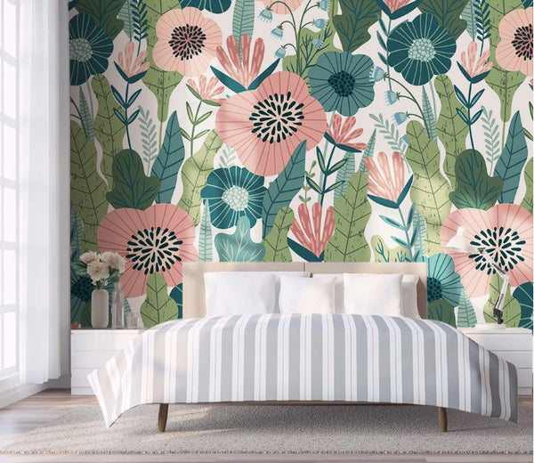 Colorful Plants Modern Floral Wallpaper Wall Decor Mural Art