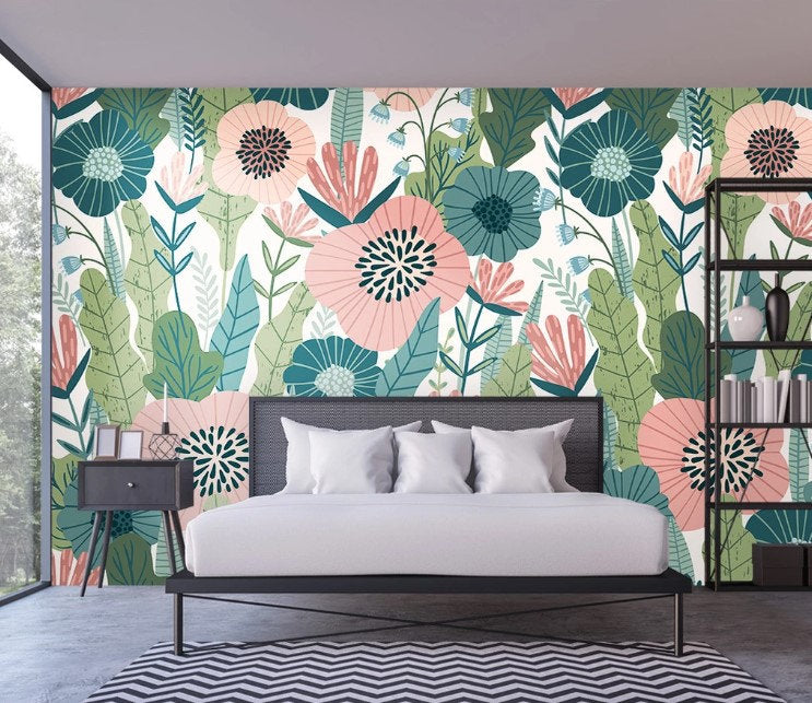 Colorful Plants Modern Floral Wallpaper Wall Decor Mural Art