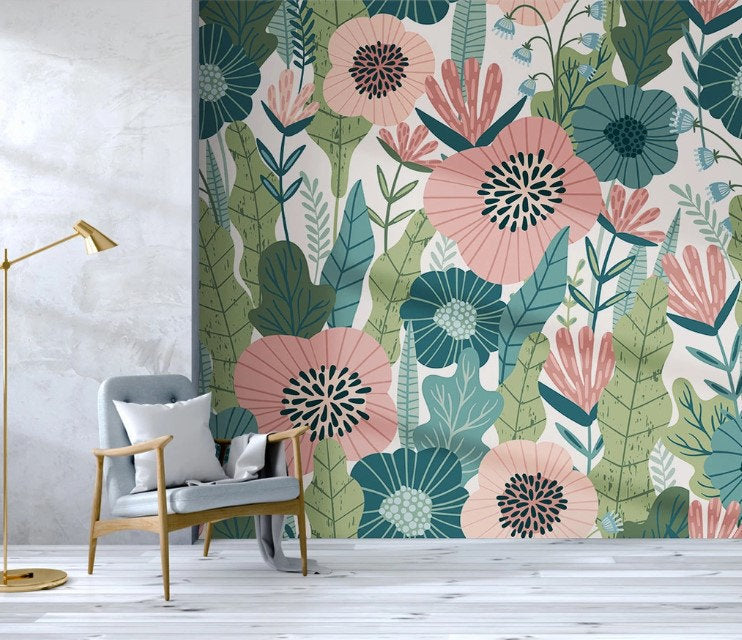 Colorful Plants Modern Floral Wallpaper Wall Decor Mural Art
