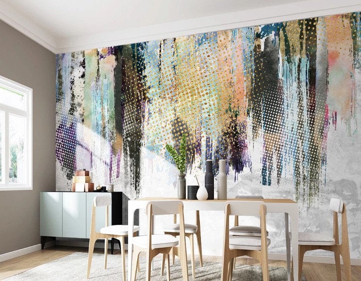 Artistic Paint Study Wallpaper with Colorful Dots Decor Wall