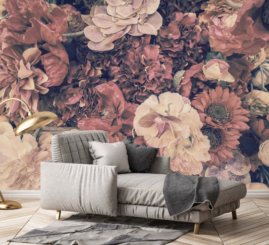 Colorful Flowers Vintage Style Floral Wallpaper Mural Art